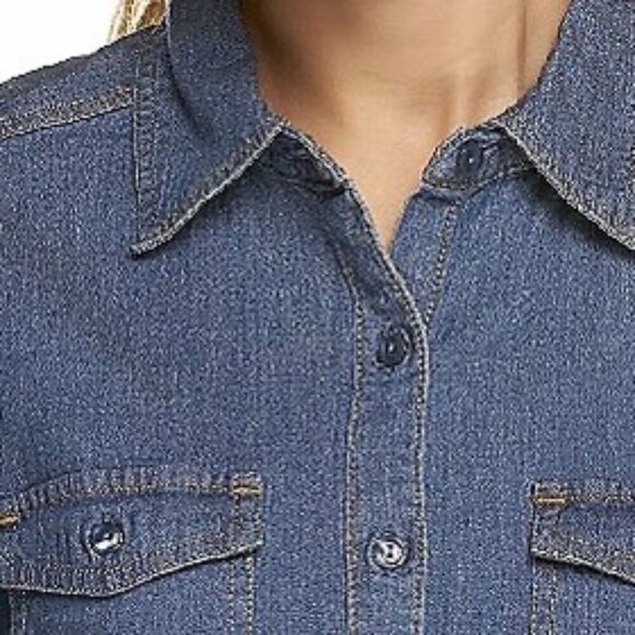 Denim & Co. Button Front Long Sleeve Denim Shirt NWOT - Picture 3 of 5